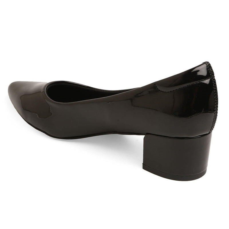 Radiant Black Solid Block Heel Pumps