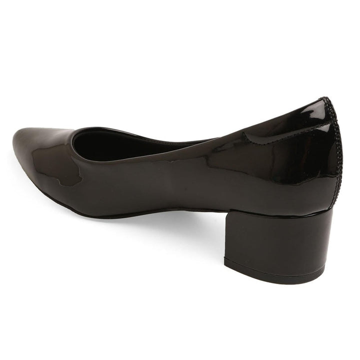 Radiant Black Solid Block Heel Pumps