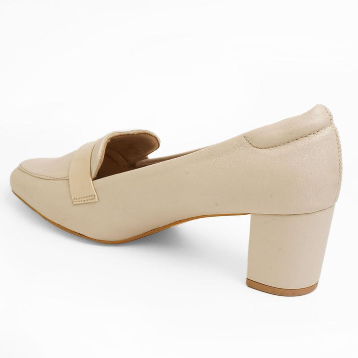 Classic Charm Beige Block Heel Pump Shoes