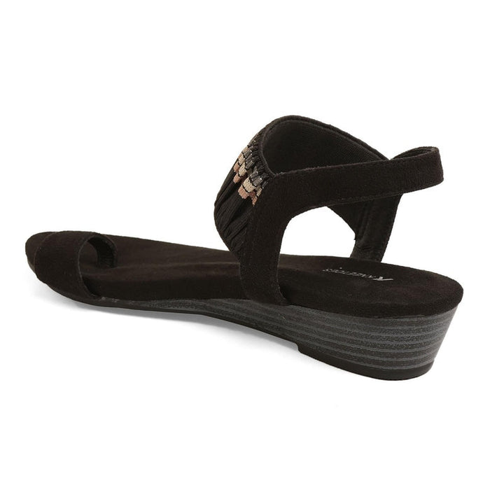 Black Striped Wedge One-Toe Sandals