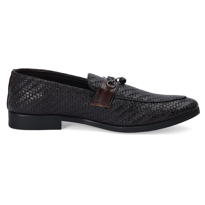 Luxe Textured Leather Loafers with Chain Accent