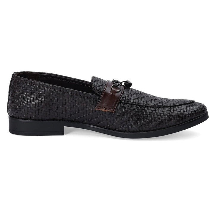 Luxe Textured Leather Loafers with Chain Accent