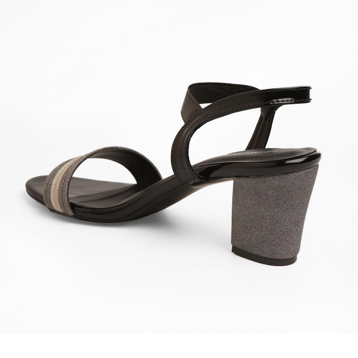 Black Shimmer Block Heel Sandals