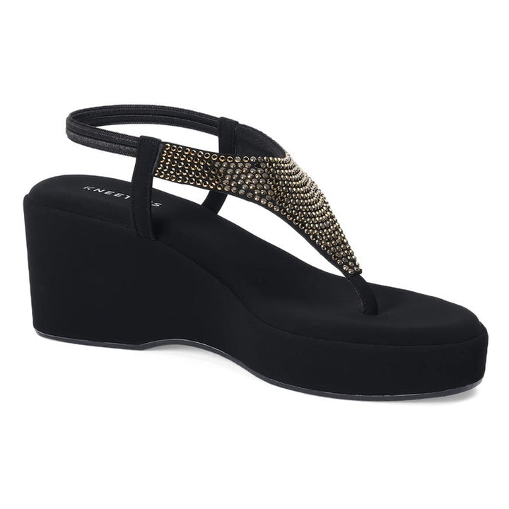Stylish Black Wedge Heel Thong Sandals