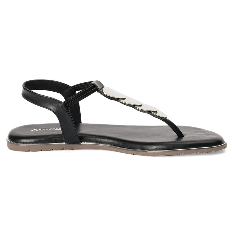 Black Metal Accent Thong Sandals