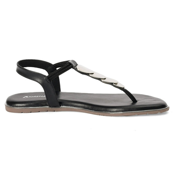 Black Metal Accent Thong Sandals