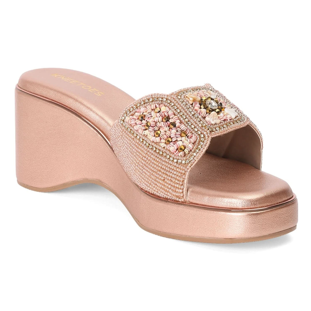 Zari - Rose-Gold Wedge Sandals