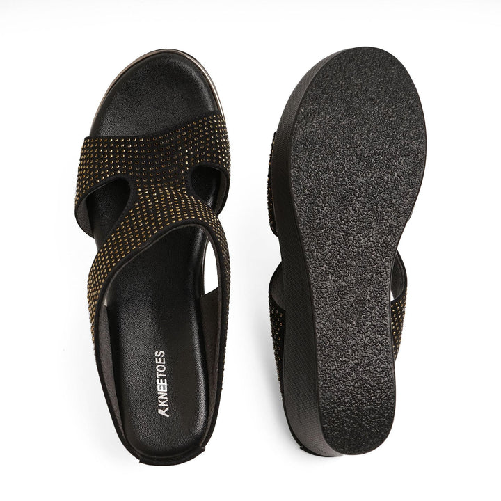 Gemglow Black Wedge Party Sandals