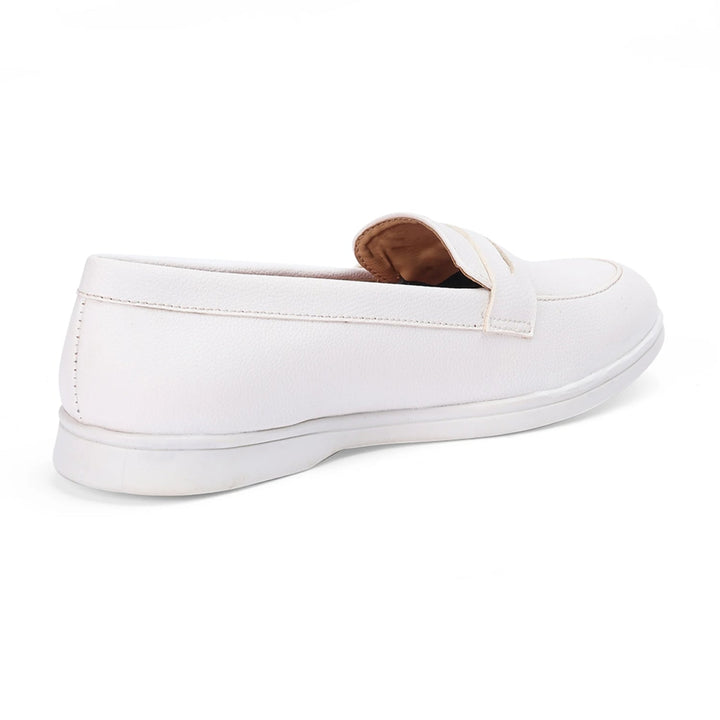 White Round-Toe Penny-Loafers