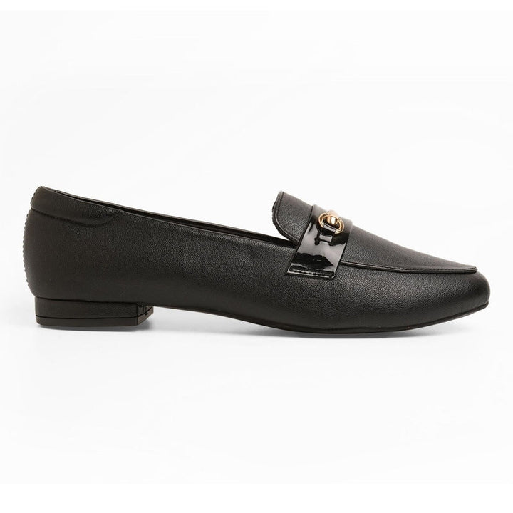 Chained Black Block Heel Loafers