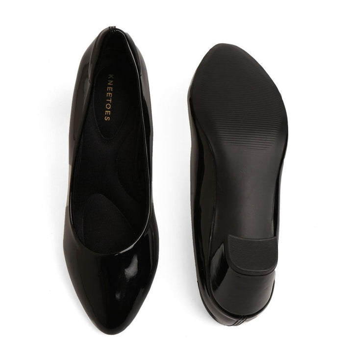 Sleek Sheen Black Block Pumps