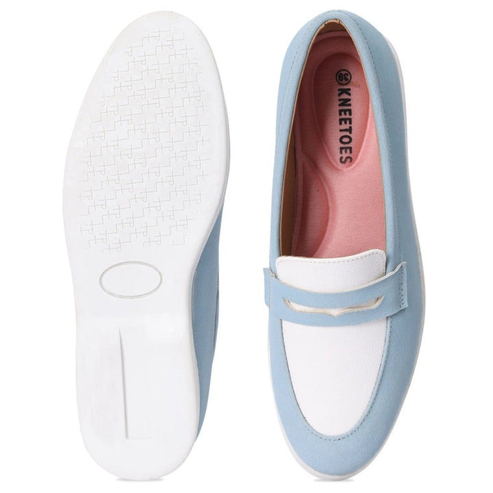 Color-Block Blue Round-Toe Penny-Loafers