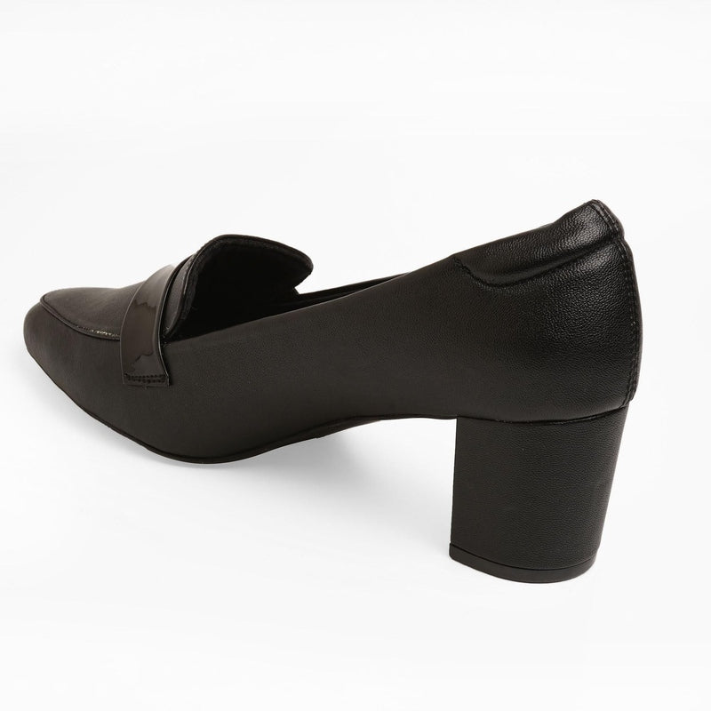 Classic Charm Black Block Heel Loafer Shoes