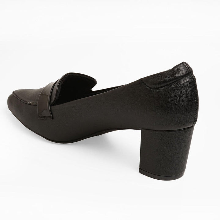 Classic Charm Black Block Heel Loafer Shoes
