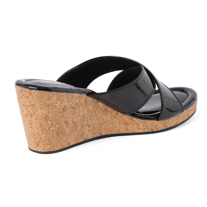 Dazzle Flash Black Criss-Cross Wedge Sandals
