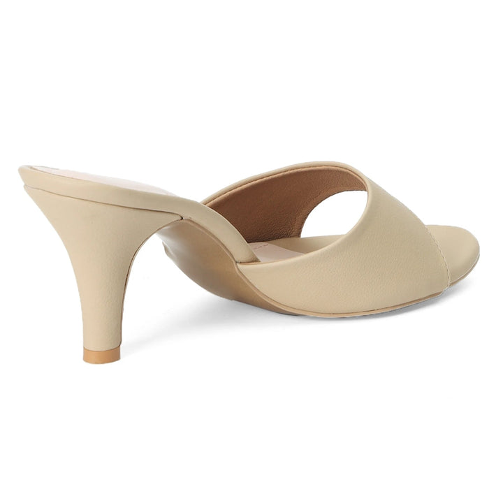 Beige Sleek Kitten-Heeled Mules