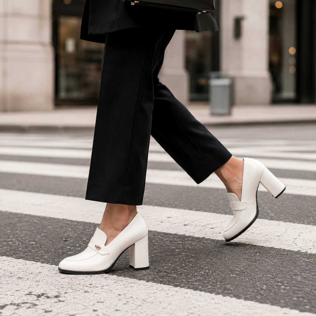Vivienne – White  Penny Loafer Pump