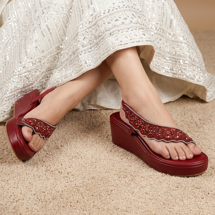 Saanvika - Maroon Wedges