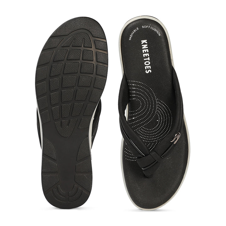 Elara - Black Thong Wedges