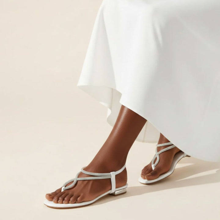 Elara - White Thong Sandals
