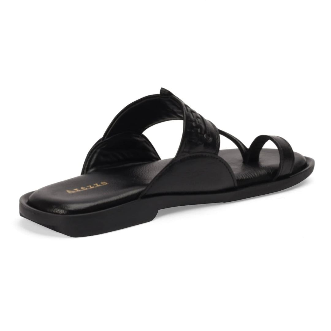 Black Flat Open-Toe Slippers