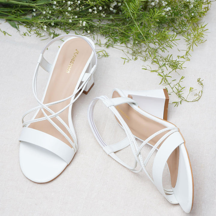 White Solid Criss-Cross Block Sandals