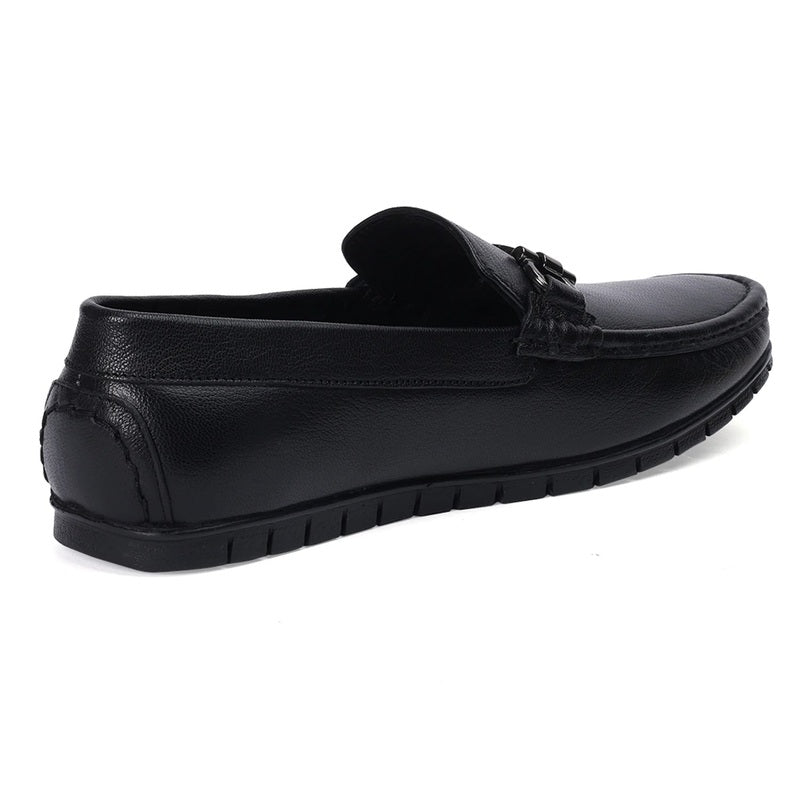 Black Leather Loafers with Buckle Accent