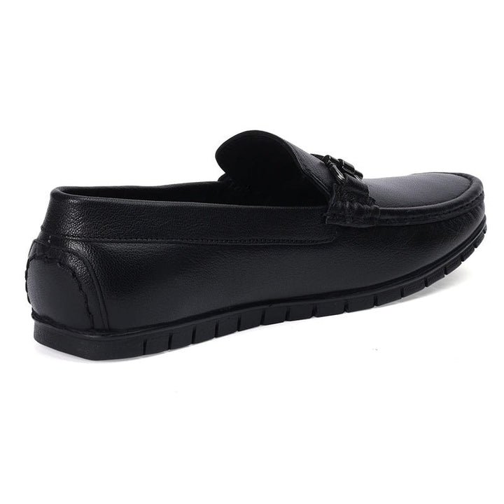 Black Leather Loafers with Buckle Accent