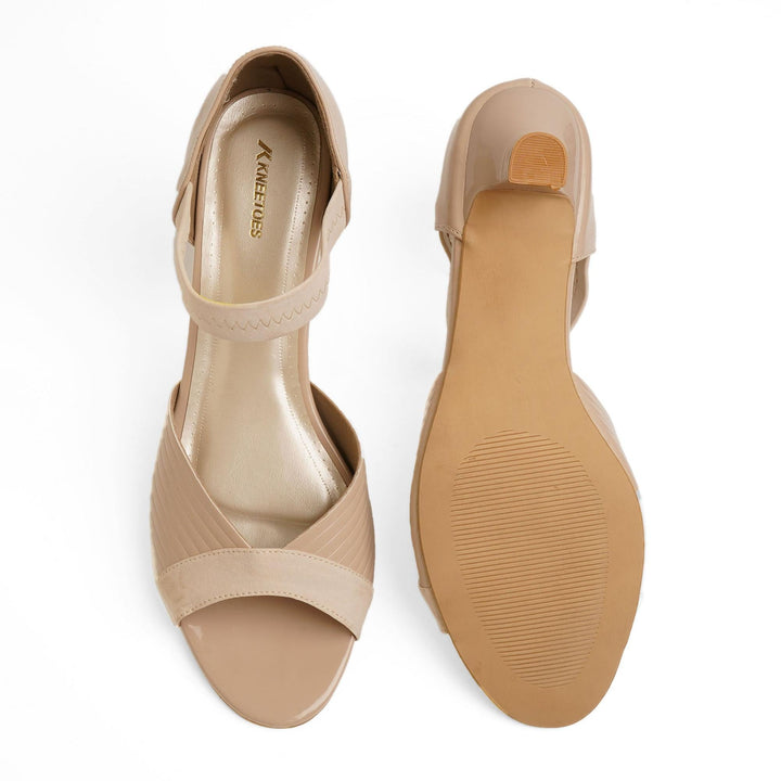 Two-tone Beige Kitten Heel Sandals