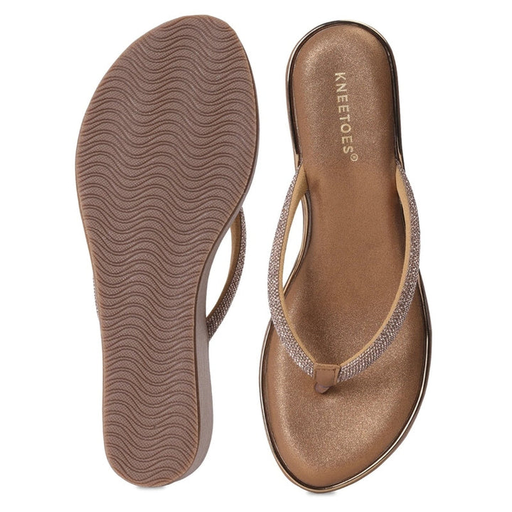 Brown Shimmer Thong Wedge Sandals