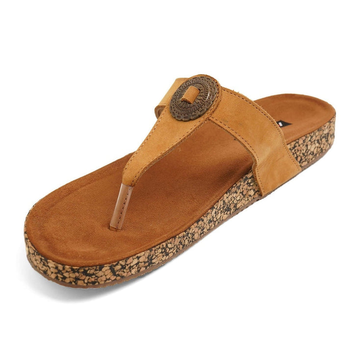 Classic Charm Leather Tan Casual Thongs