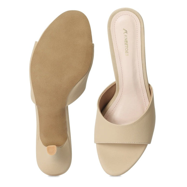 Beige Sleek Kitten-Heeled Mules