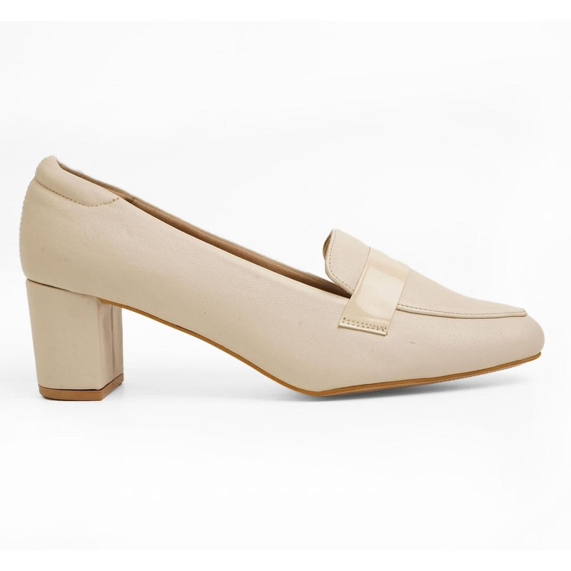 Classic Charm Beige Block Heel Pump Shoes