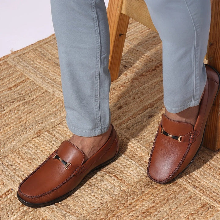 Elite Tan Buckle Accent Loafers