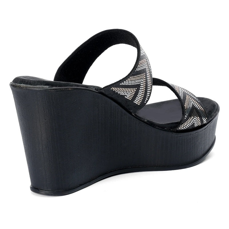 Noir Luxe Shimmer Pattern Wedge Sandals