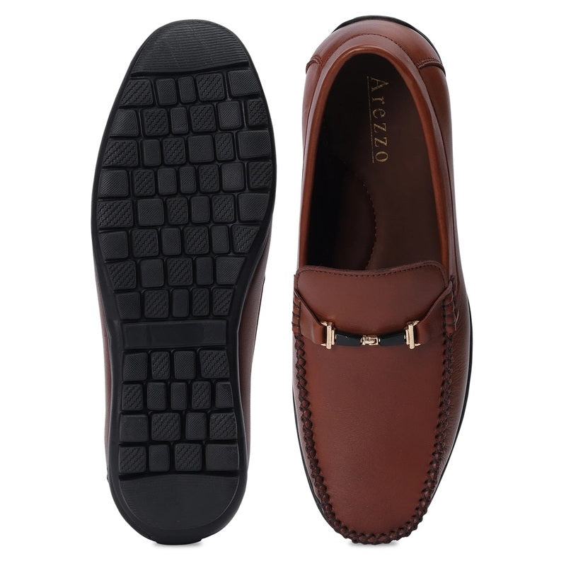 Elite Tan Buckle Accent Loafers