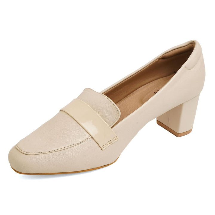 Classic Charm Beige Block Heel Pump Shoes
