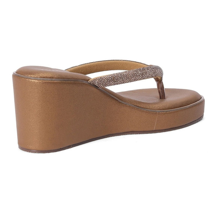 Brown Shimmer Thong Wedge Sandals