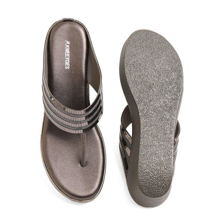 Sparkly Black Wedge T-Strap Sandals