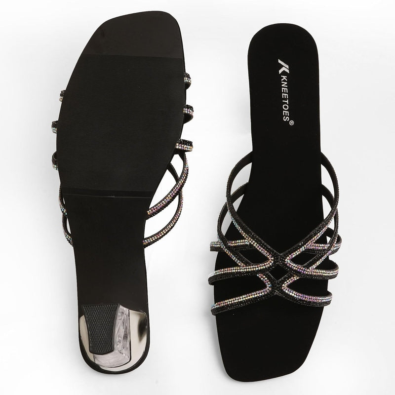 Sparkly Black Criss-Cross Party Sandals