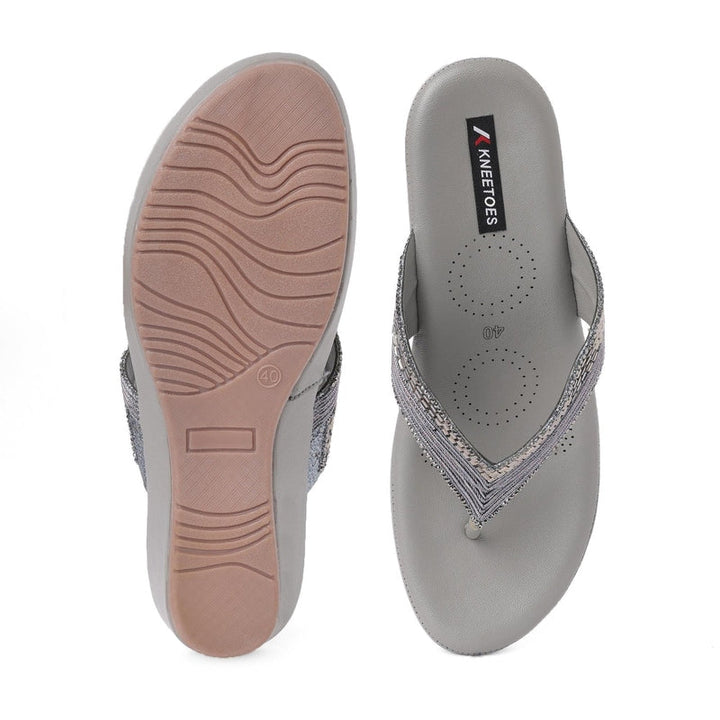 Gemglow Grey Wedge Thong Sandals