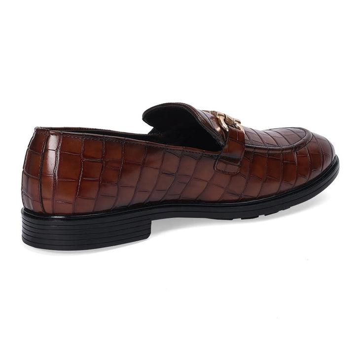 Tan Croc-Embossed Leather Loafers