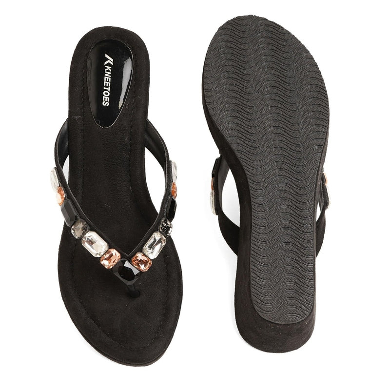 Gem Glow Black Wedge Party Sandals