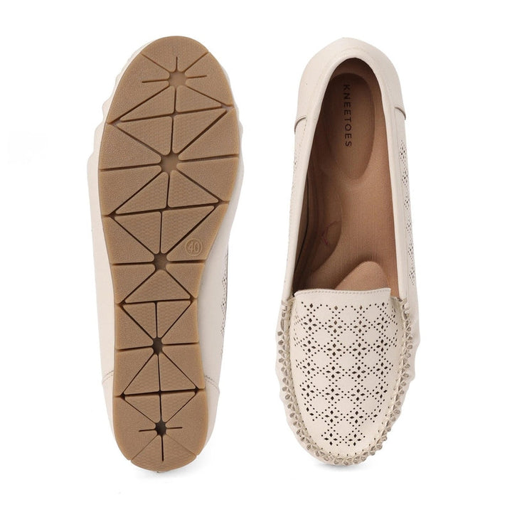 Cream Cut-work Moc Loafers