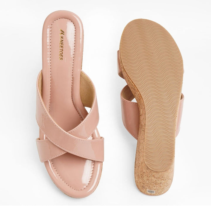 Luxe Shine Nude Wedge Sandals