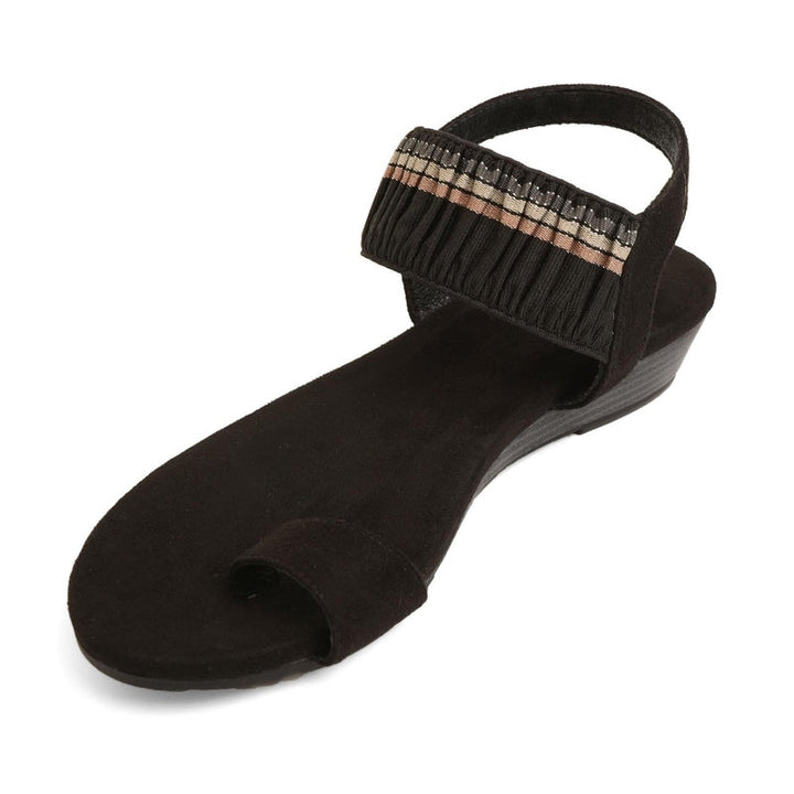Black Striped Wedge One-Toe Sandals