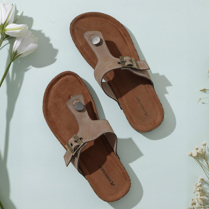 Staple Leather Beige Buckled Thong Sandals