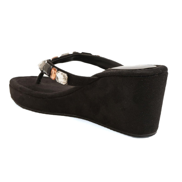 Gem Glow Black Wedge Party Sandals