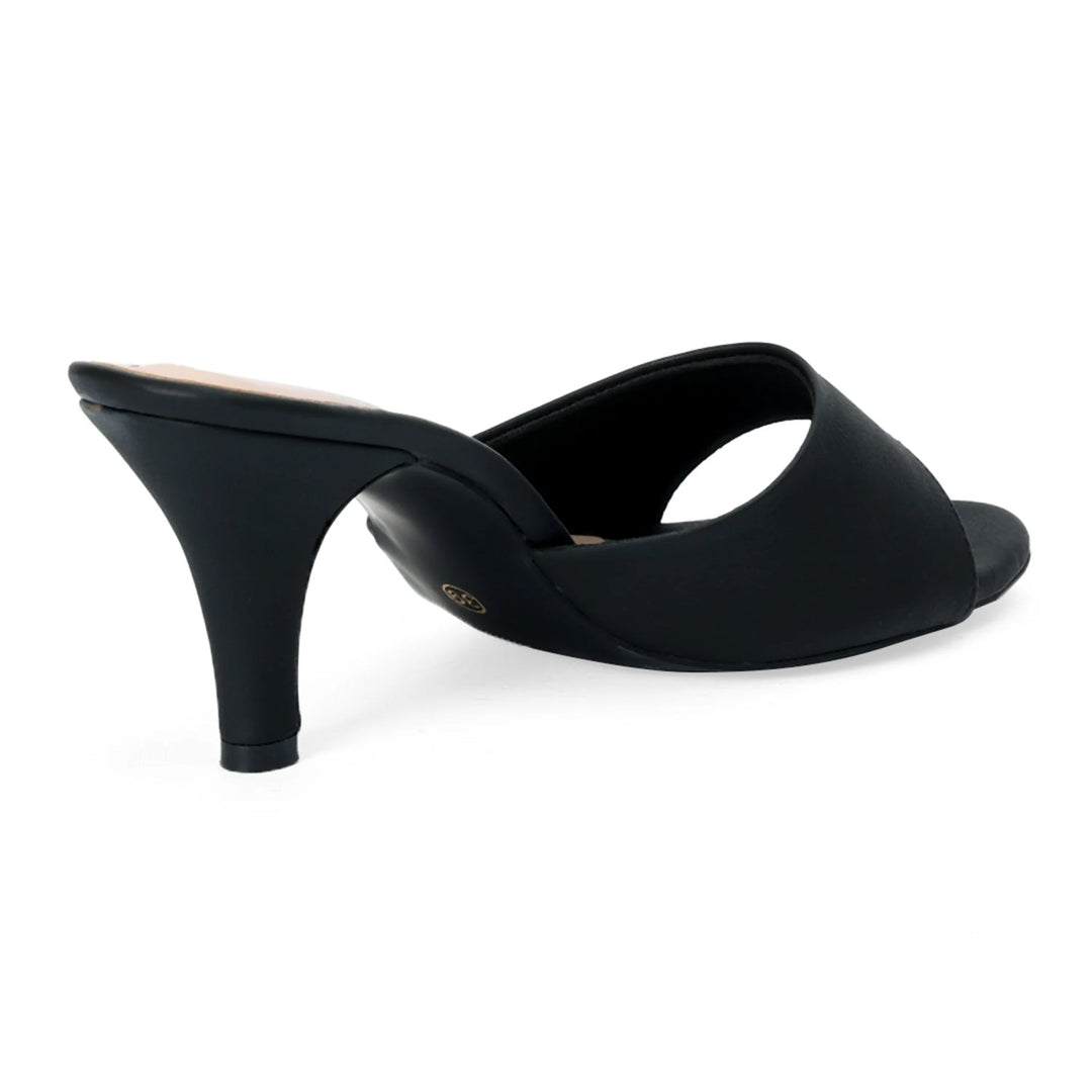 Midnight Black Sleek Kitten-Heeled Mules