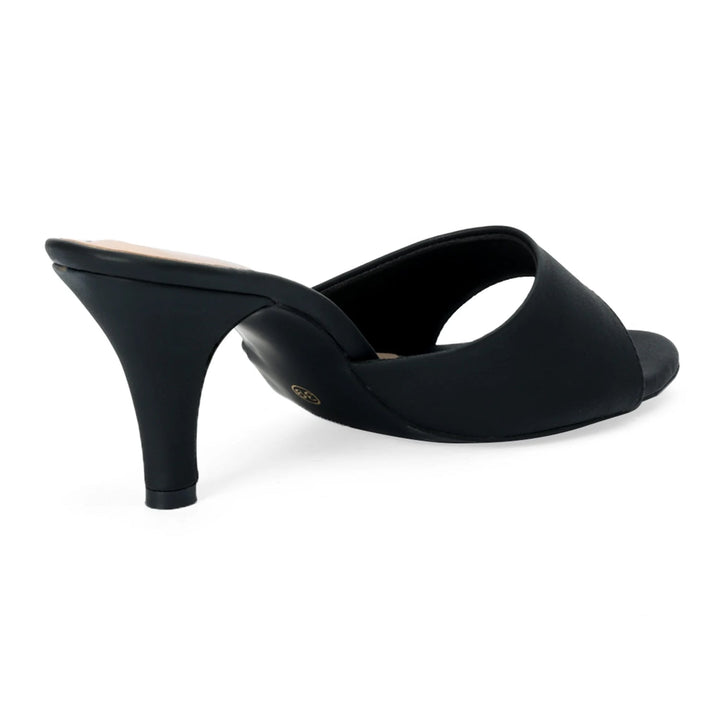 Midnight Black Sleek Kitten-Heeled Mules